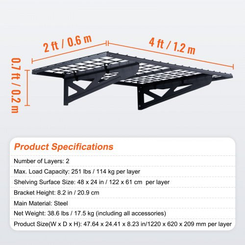 Garage Storage Shelving 2 Pack 4 x 2 ft Heavy Duty Garage Shelves Wall