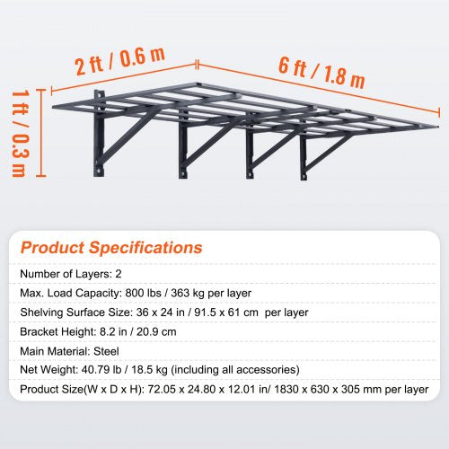 Garage Storage Shelving 2 Pack 6 x 2 ft Heavy Duty Garage Shelves Wall