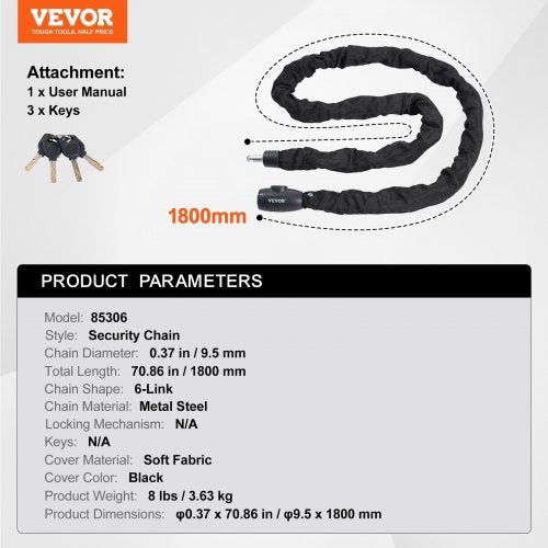 Bike Chain Lock 591 Ft Combination Bicycle Chain Lock with 4 Keys Heavy