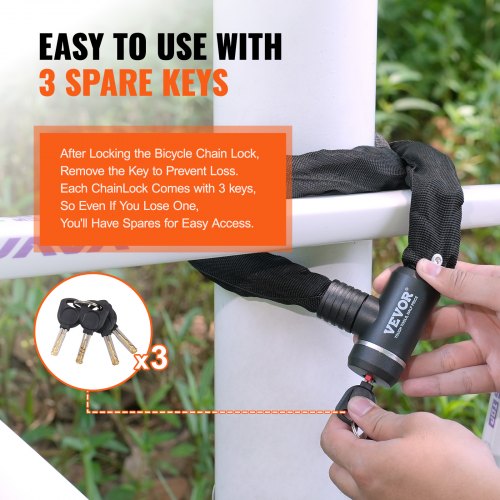 Bike Chain Lock 394 Ft Combination Bicycle Chain Lock with 3 Keys Heavy