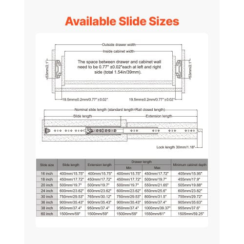 Heavy Duty Drawer Slides 36inch 1 Pair Locking Drawer Slides 250lbs Load