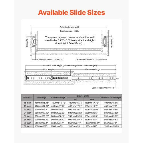 Heavy Duty Drawer Slides 60inch 1 Pair Locking Drawer Slides 250lbs Load