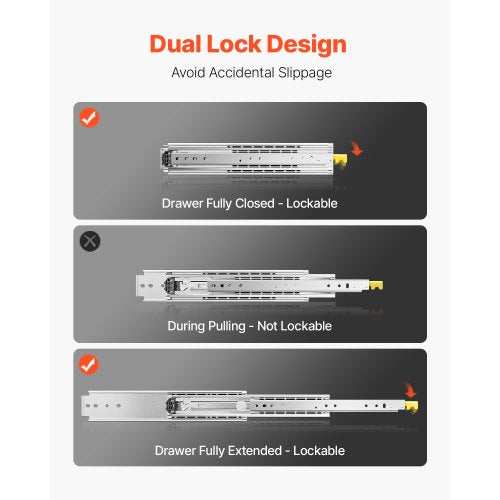 1 Pair Full Extension Drawer Slides 18 20 22 28 30 32 36 38 40 44 48 52 56