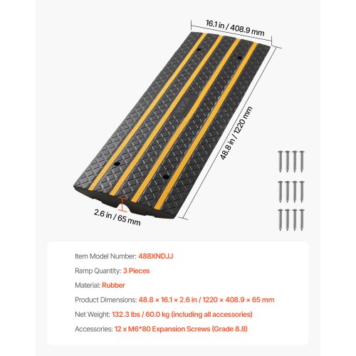 Car Driveway Rubber Curb Ramp 33069 Lbs Load Capacity 2.6 Inch Rise Curbside 61 3