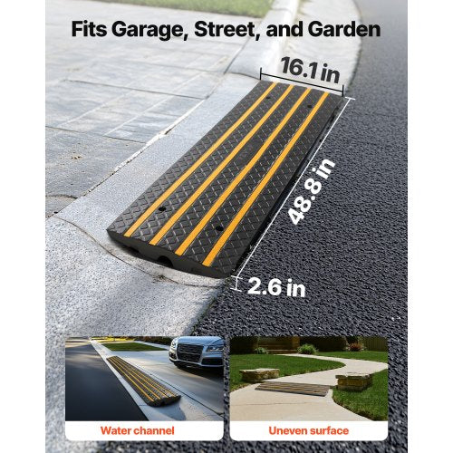 Car Driveway Rubber Curb Ramp 33069 Lbs Load Capacity 2.6 Inch Rise Curbside