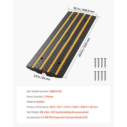 Car Driveway Rubber Curb Ramp 33069 Lbs Load Capacity 2.6 Inch Rise Curbside
