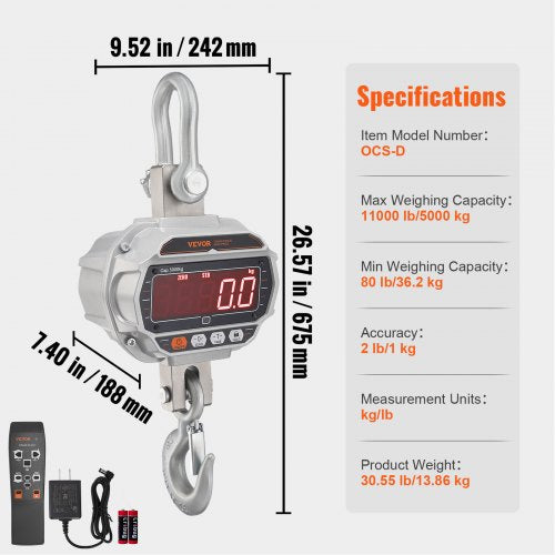 Digital Crane Scale 11000 lbs5000 kg Industrial Heavy Duty Hanging Scale
