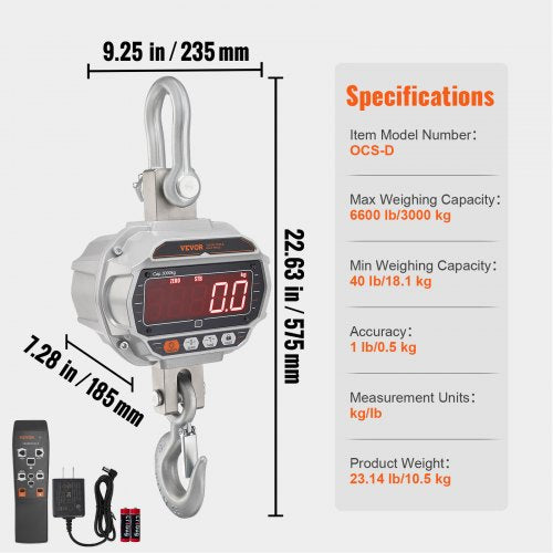 Digital Crane Scale 6600 lbs3000 kg Industrial Heavy Duty Hanging Scale