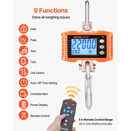 Digital Crane Scale 2200 lbs1000 kg Industrial Heavy Duty Hanging Scale