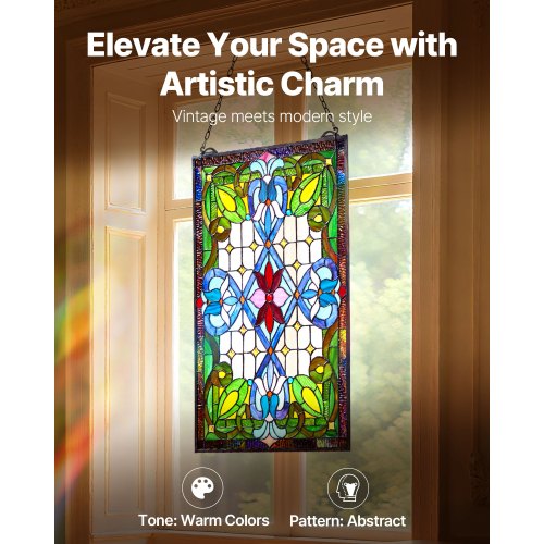Stained Glass Window Panel 17 x 29 in Tiffany Style Hanging Transom Window