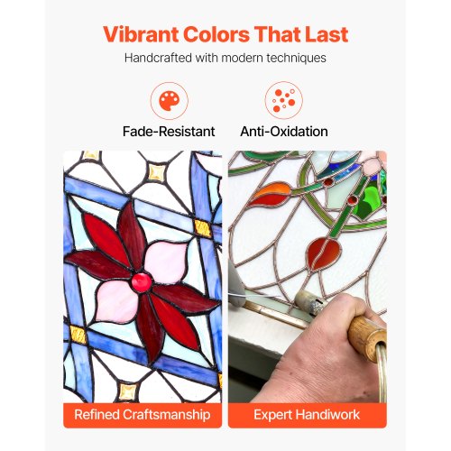 Stained Glass Window Panel 17 x 29 in Tiffany Style Hanging Transom Window