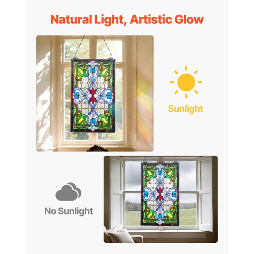 Stained Glass Window Panel 17 x 29 in Tiffany Style Hanging Transom Window