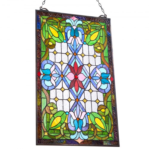Stained Glass Window Panel 17 x 29 in Tiffany Style Hanging Transom Window
