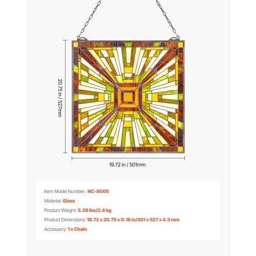 Stained Glass Window Panel 20 x 21 in Tiffany Style Hanging Transom Window