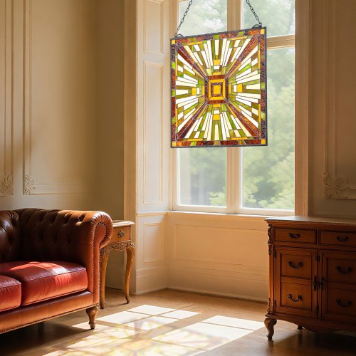 Stained Glass Window Panel 20 x 21 in Tiffany Style Hanging Transom Window