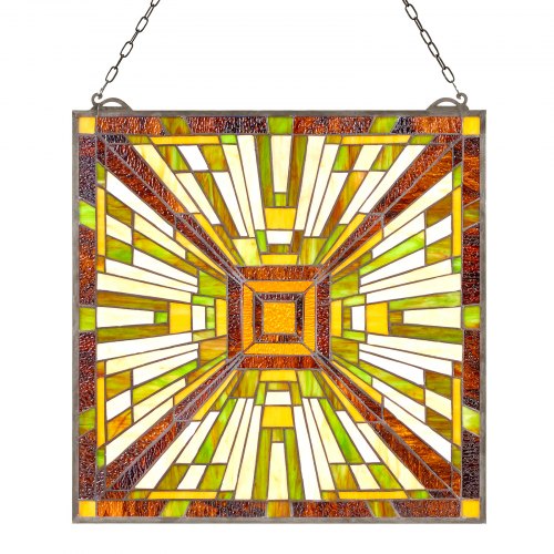 Stained Glass Window Panel 20 x 21 in Tiffany Style Hanging Transom Window