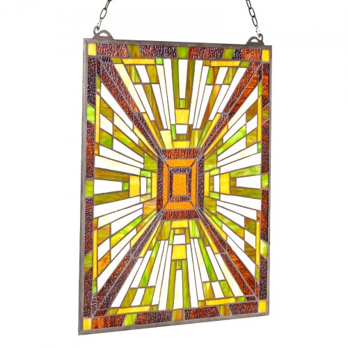 Stained Glass Window Panel 20 x 21 in Tiffany Style Hanging Transom Window