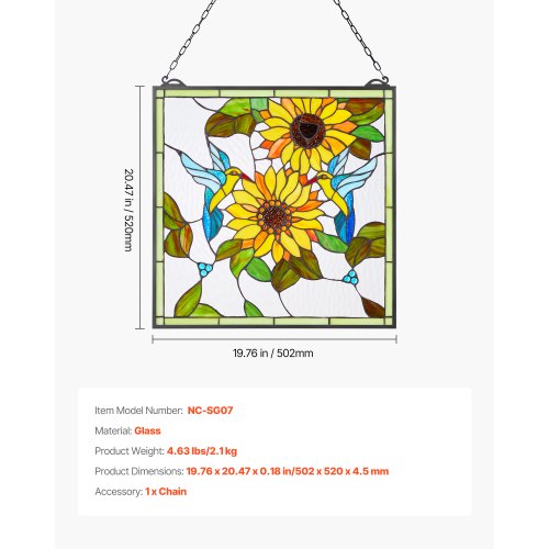 Stained Glass Window Panel 20 x 20 in Tiffany Style Hanging Transom Window