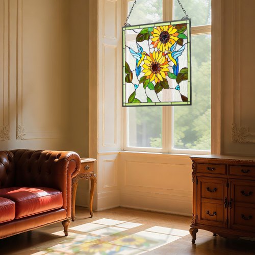 Stained Glass Window Panel 20 x 20 in Tiffany Style Hanging Transom Window