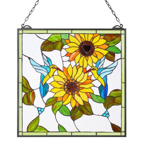 Stained Glass Window Panel 20 x 20 in Tiffany Style Hanging Transom Window
