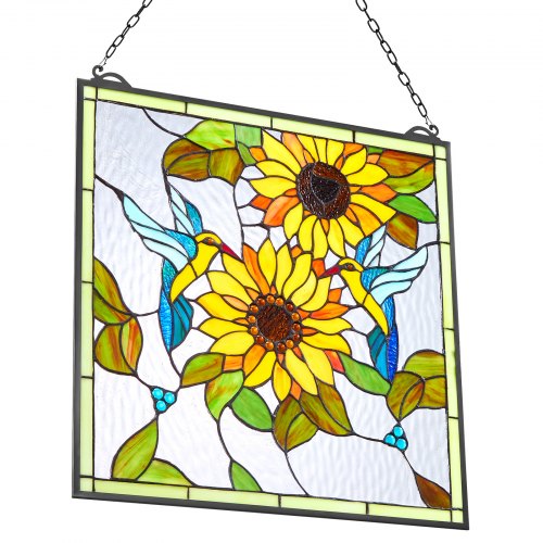 Stained Glass Window Panel 20 x 20 in Tiffany Style Hanging Transom Window