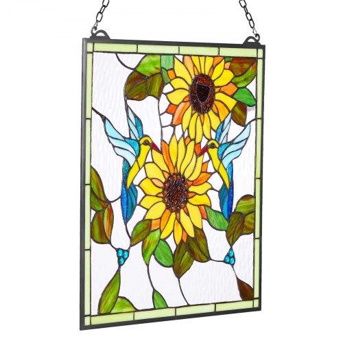 Stained Glass Window Panel 20 x 20 in Tiffany Style Hanging Transom Window