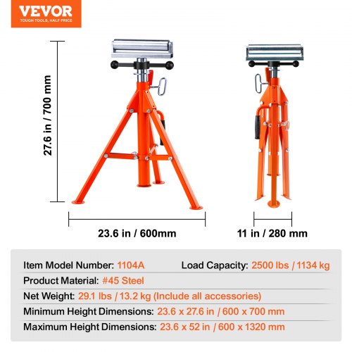 Roller Stand 2500 LBS Load 27.6"-52" Height Adjustable 45# Steel Foldable
