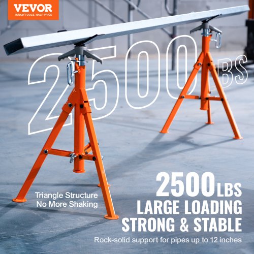 Pipe Stand, 2500LBS Heavy Duty Pipe Jack Stands, 27.2"-52" Height Adjustable V Head Pipe Stand, 45# Steel Folding Jack Stand for 1/2-12 inches Pipes