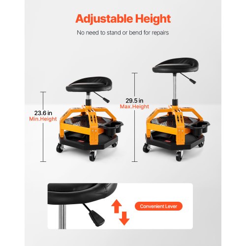 Rolling Shop Stool HeavyDuty Pneumatic Garage Seat with 300 lbs Capacity