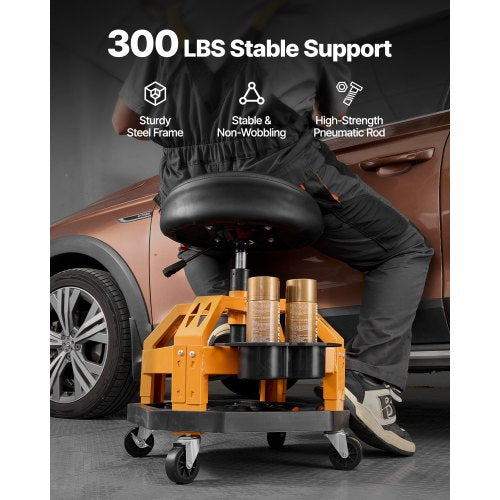 Rolling Shop Stool HeavyDuty Pneumatic Garage Seat with 300 lbs Capacity