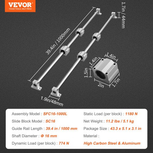 Linear Motion Kit SFC16 1000mm Includes 2 Rails of 39.4 inches 4 SC16