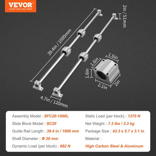 Linear Guide Set SFC20 1000mm Comes with Two 394 in1000 mm SFC20 Guides