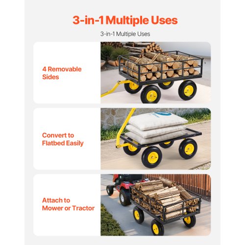 1200 Lbs Steel Garden Cart Heavy Duty Pullable Garden Wagon Yard Cart 2 in 1