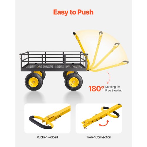 1200 Lbs Steel Garden Cart Heavy Duty Pullable Garden Wagon Yard Cart 2 in 1