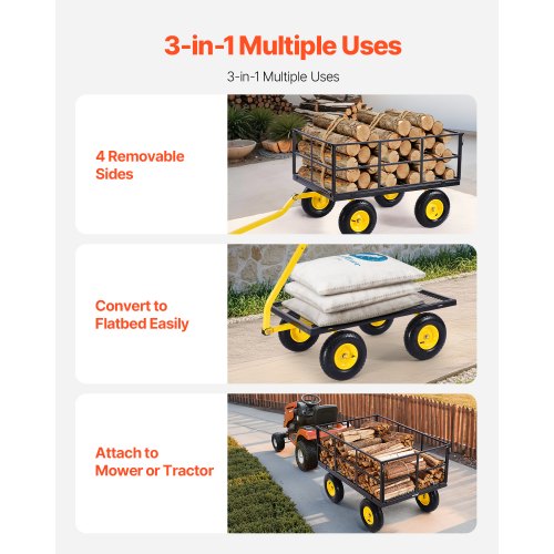 1400 Lbs Steel Garden Cart Heavy Duty Pullable Garden Wagon Yard Cart 2 in 1