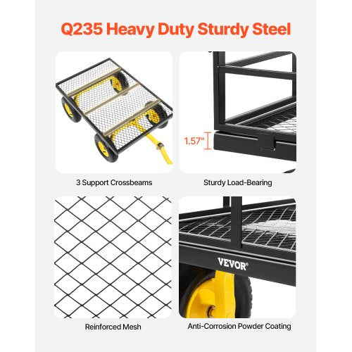 1400 Lbs Steel Garden Cart Heavy Duty Pullable Garden Wagon Yard Cart 2 in 1