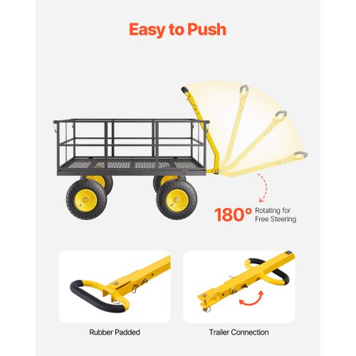 1400 Lbs Steel Garden Cart Heavy Duty Pullable Garden Wagon Yard Cart 2 in 1