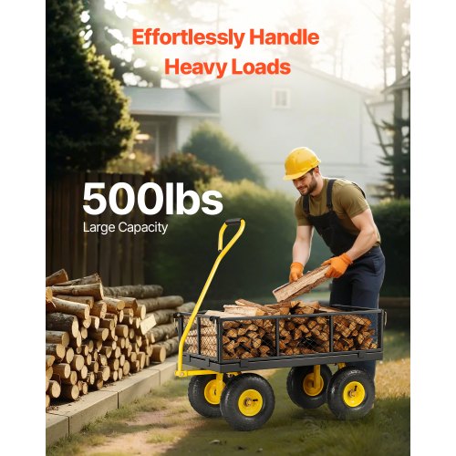 500 Lbs Steel Garden Cart Heavy Duty Garden Wagon Cart Pullable on Wheels