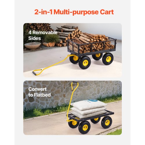 500 Lbs Steel Garden Cart Heavy Duty Garden Wagon Cart Pullable on Wheels