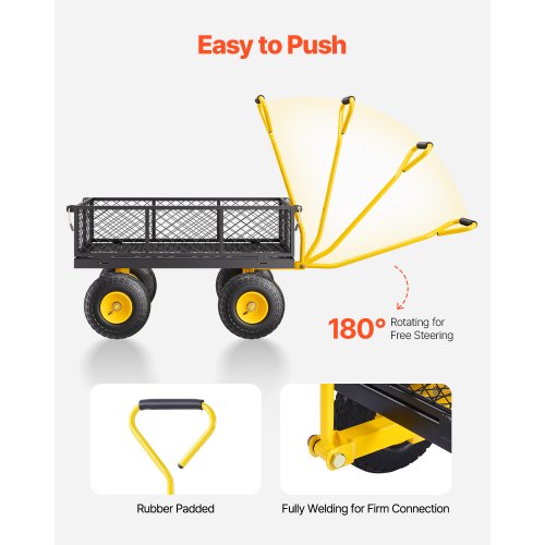 500 Lbs Steel Garden Cart Heavy Duty Garden Wagon Cart Pullable on Wheels