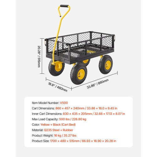 500 Lbs Steel Garden Cart Heavy Duty Garden Wagon Cart Pullable on Wheels