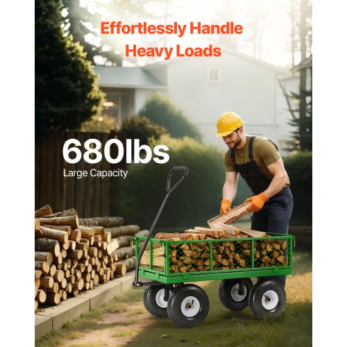 680 Lbs Steel Garden Cart on Wheels Heavy Duty Garden Wagon Cart Pullable
