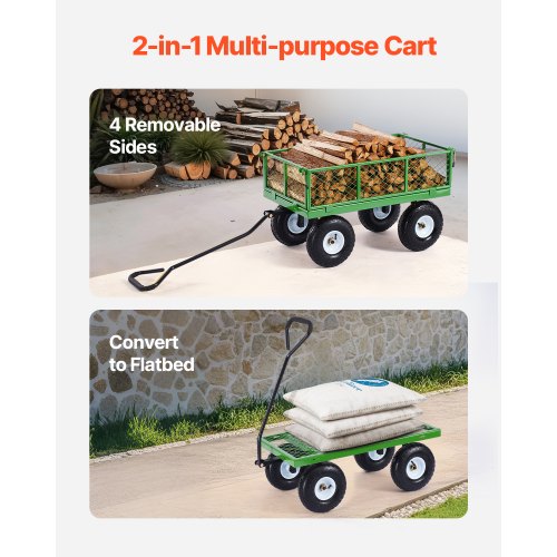 680 Lbs Steel Garden Cart on Wheels Heavy Duty Garden Wagon Cart Pullable