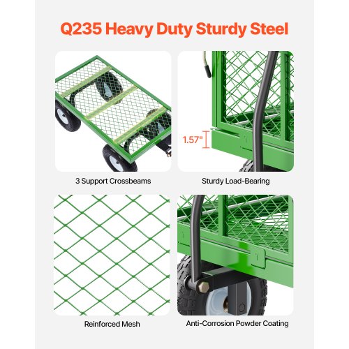 680 Lbs Steel Garden Cart on Wheels Heavy Duty Garden Wagon Cart Pullable