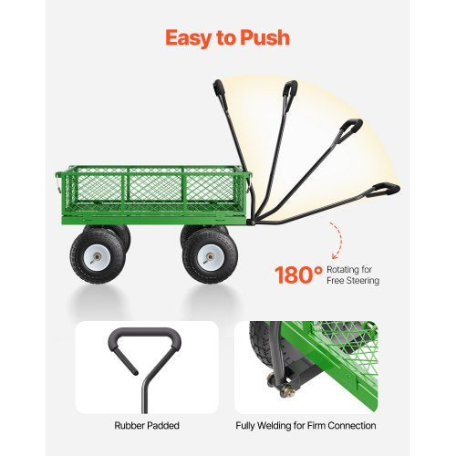 680 Lbs Steel Garden Cart on Wheels Heavy Duty Garden Wagon Cart Pullable