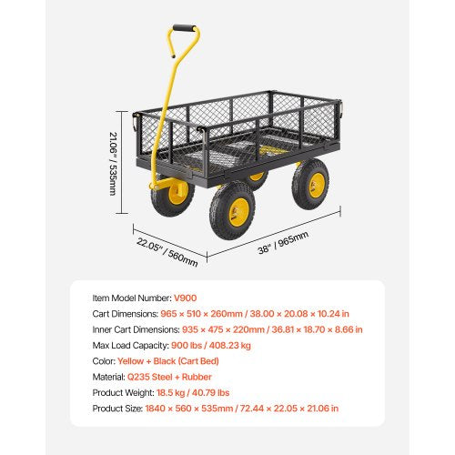 900 Lbs Heavy Duty Steel Garden Cart Garden Wagon Cart on Wheels Outdoor