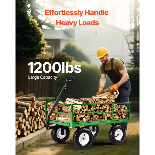 1200 Lbs Steel Garden Cart Heavy Duty Pullable Garden Wagon Yard Cart 2 in 1