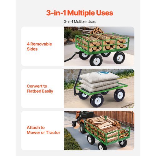 1200 Lbs Steel Garden Cart Heavy Duty Pullable Garden Wagon Yard Cart 2 in 1