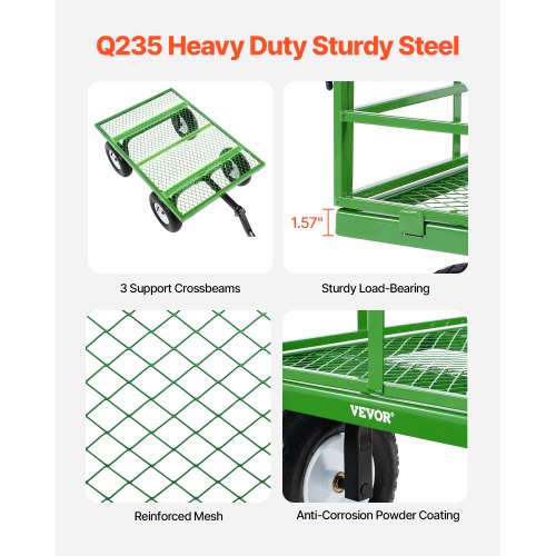 1200 Lbs Steel Garden Cart Heavy Duty Pullable Garden Wagon Yard Cart 2 in 1