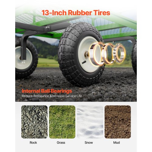 1200 Lbs Steel Garden Cart Heavy Duty Pullable Garden Wagon Yard Cart 2 in 1